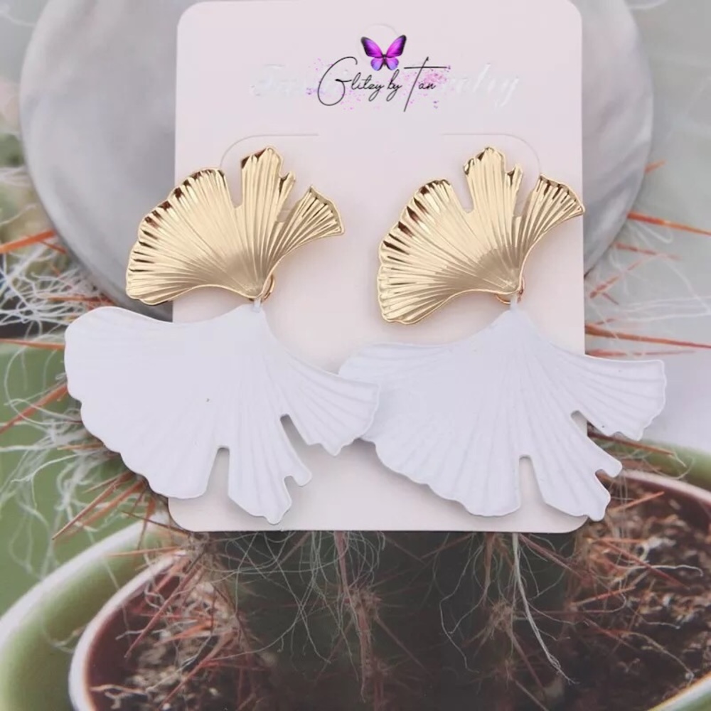 Gold Plated Leaf Shaped Geometric Earrings
